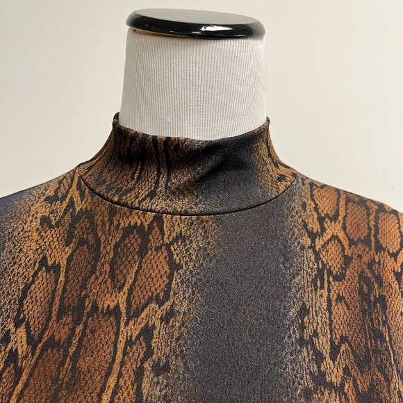 Christine Gerard snake python print brown black mock neck stretch top S New - Picture 4 of 6